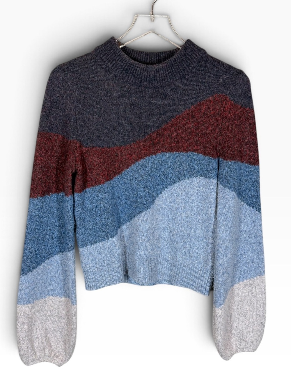 VERONICA BEARD A Women’s Small Wave-Stripe Mock Neck Sweater Blue and Burgundy